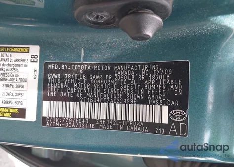 2010 Toyota Corolla Le z USA, uszkodzony, nr VIN 2T1BU4EE7AC239996